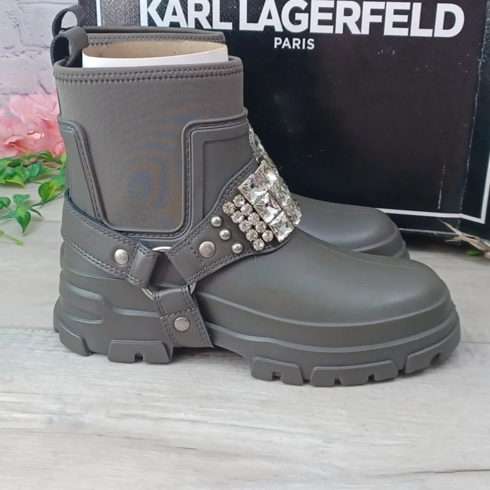 Karl Lagerfeld Paris Rylie Crystal Lug Sole Biker Boots~ NIB